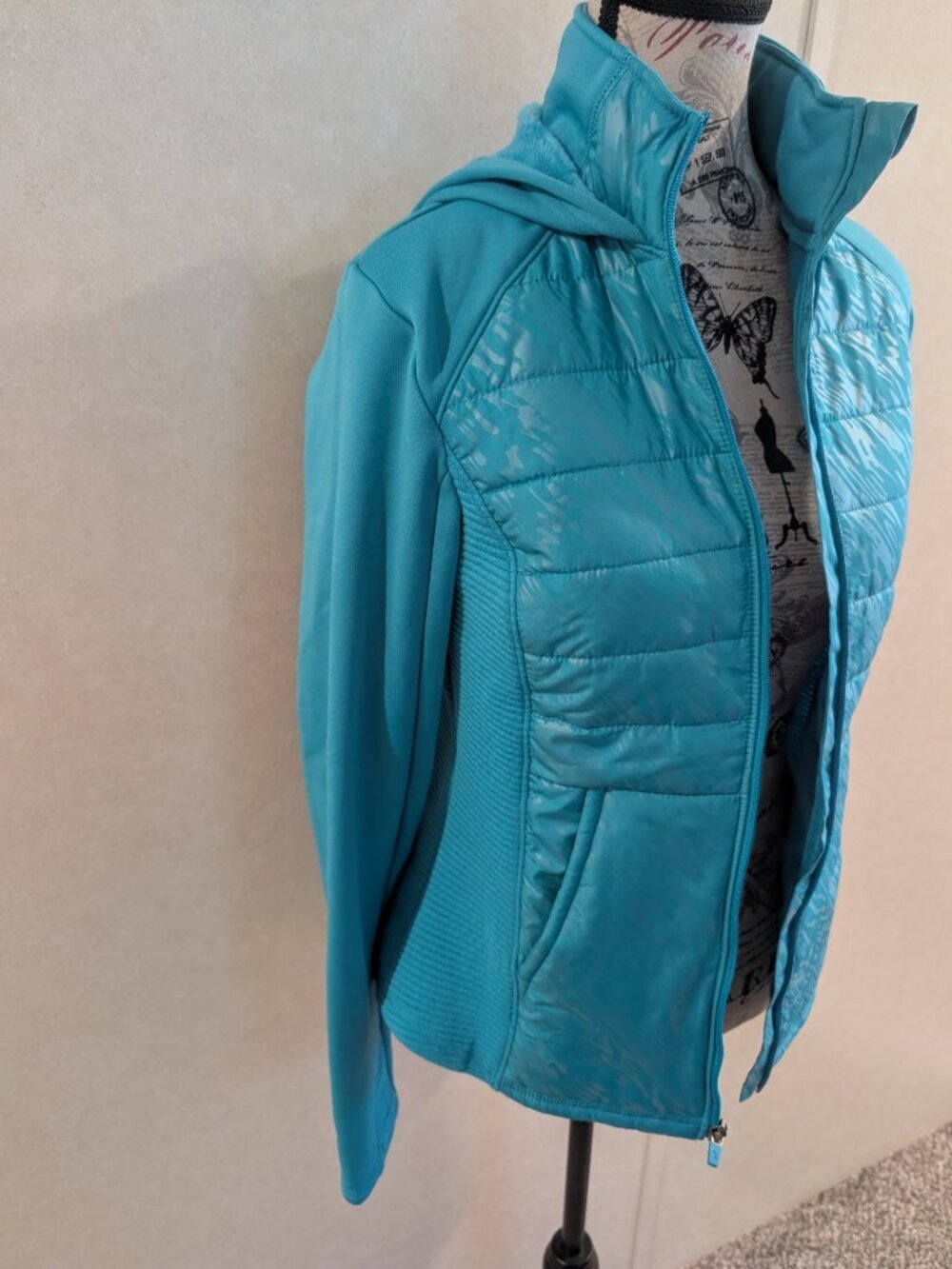Tek Gear Aqua Quilted Fleece Lined Hooded Jacket Small Women's Zip Up - Picture 3 of 7